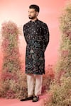 Buy_Kasbah_Black Silk Embroidery Threadwork Kurta With Mughal _at_Aza_Fashions