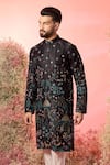 Buy_Kasbah_Black Silk Embroidery Threadwork Kurta With Mughal _Online_at_Aza_Fashions
