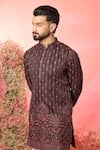 Kasbah_Black Georgette Embroidery Short Kurta With Maroon Thread Work _Online_at_Aza_Fashions