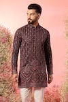 Buy_Kasbah_Black Georgette Embroidery Short Kurta With Maroon Thread Work _Online_at_Aza_Fashions