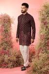 Buy_Kasbah_Black Georgette Embroidery Short Kurta With Maroon Thread Work _at_Aza_Fashions