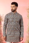 Buy_Kasbah_Blue Georgette Embroidery Signature Kashmiri Kurta _Online_at_Aza_Fashions