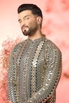 Kasbah_Green Georgette Mirrors, Zari Work Kurta In Bottle _Online_at_Aza_Fashions