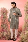 Buy_Kasbah_Green Georgette Mirrors, Zari Work Kurta In Bottle _at_Aza_Fashions
