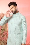 Kasbah_Aqua Silk Mirrors Signature Blue Work Kurta _Online_at_Aza_Fashions