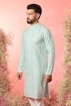 Buy_Kasbah_Aqua Silk Mirrors Signature Blue Work Kurta _Online_at_Aza_Fashions