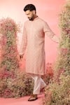 Buy_Kasbah_Peach Georgette Mirrors Classic Work Kurta _at_Aza_Fashions