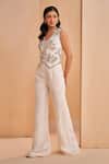 Buy_Aakansha Gupta_Ivory Silk Embroidery, Beads V-neck Dusk Co-ord Set _at_Aza_Fashions