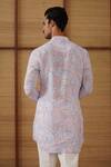 Shop_Arjan Dugal_Blue Linen, Cotton Satin, Lycra Floral Printed Kurta Set _at_Aza_Fashions