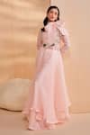 Buy_Aakansha Gupta_Pink Organza, Chanderi, Satin, Tulle Embroidery, Designer Aisle Anarkali Set _at_Aza_Fashions