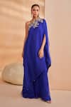 Buy_Aakansha Gupta_Blue Organza Embroidery Asymmetric Irisa Designer Kurta Pant Set _at_Aza_Fashions