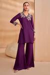 Buy_Aakansha Gupta_Purple Tussar, Silk Embroidery Round Neck Elara Kurta Set _at_Aza_Fashions