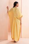 Shop_Aakansha Gupta_Yellow Silk Embroidery V-neck Quill Kaftan Dress _at_Aza_Fashions