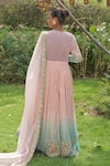 Shop_Soniya G_Blush Chiffon, Georgette, Silk Embroidery V-neck Pink Ombre Anarakali Set _at_Aza_Fashions