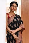 Shop_Naaritva India_Black Crepe, Chiffon, Silk Handwoven Work Banarasi Saree With Running Blouse _Online_at_Aza_Fashions
