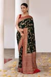 Buy_Naaritva India_Green Crepe, Chiffon, Silk Handwoven Work Banarasi Saree With Running Blouse _at_Aza_Fashions