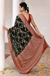 Shop_Naaritva India_Green Crepe, Chiffon, Silk Handwoven Work Banarasi Saree With Running Blouse _at_Aza_Fashions