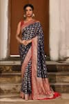 Buy_Naaritva India_Navy Crepe, Silk, Chiffon Blue Handwoven Banarasi Saree With Running Blouse _at_Aza_Fashions