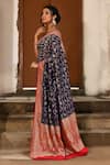 Naaritva India_Navy Crepe, Silk, Chiffon Blue Handwoven Banarasi Saree With Running Blouse _Online_at_Aza_Fashions