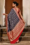 Shop_Naaritva India_Navy Crepe, Silk, Chiffon Blue Handwoven Banarasi Saree With Running Blouse _at_Aza_Fashions