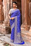 Buy_Naaritva India_Blue Crepe, Chiffon, Silk Handwoven Work Banarasi Saree With Running Blouse _at_Aza_Fashions