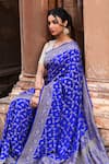 Shop_Naaritva India_Blue Crepe, Chiffon, Silk Handwoven Work Banarasi Saree With Running Blouse _Online_at_Aza_Fashions