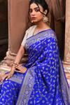 Naaritva India_Blue Crepe, Chiffon, Silk Handwoven Work Banarasi Saree With Running Blouse _at_Aza_Fashions
