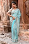 Buy_Naaritva India_Teal Chiffon, Crepe, Silk Green Handwoven Banarasi Saree With Running Blouse _at_Aza_Fashions