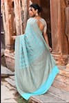Shop_Naaritva India_Teal Chiffon, Crepe, Silk Green Handwoven Banarasi Saree With Running Blouse _at_Aza_Fashions