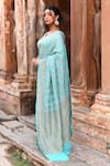 Buy_Naaritva India_Teal Chiffon, Crepe, Silk Green Handwoven Banarasi Saree With Running Blouse _Online_at_Aza_Fashions
