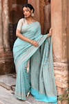 Shop_Naaritva India_Teal Chiffon, Crepe, Silk Green Handwoven Banarasi Saree With Running Blouse _Online_at_Aza_Fashions