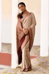 Naaritva India_Cream Crepe, Chiffon, Silk Handwoven Work Banarasi Saree With Running Blouse _Online_at_Aza_Fashions
