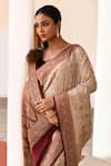 Naaritva India_Cream Crepe, Chiffon, Silk Handwoven Work Banarasi Saree With Running Blouse _at_Aza_Fashions