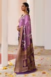 Naaritva India_Purple Crepe, Chiffon, Silk Plum Handwoven Banarasi Saree With Running Blouse _Online_at_Aza_Fashions