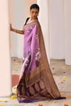 Shop_Naaritva India_Purple Crepe, Chiffon, Silk Plum Handwoven Banarasi Saree With Running Blouse _Online_at_Aza_Fashions