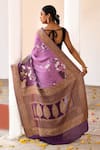 Shop_Naaritva India_Purple Crepe, Chiffon, Silk Plum Handwoven Banarasi Saree With Running Blouse _at_Aza_Fashions