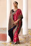 Buy_Naaritva India_Fuchsia Crepe, Chiffon, Silk Zari Handwoven Banarasi Saree With Running Blouse _Online_at_Aza_Fashions