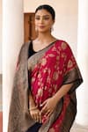 Naaritva India_Fuchsia Crepe, Chiffon, Silk Zari Handwoven Banarasi Saree With Running Blouse _at_Aza_Fashions