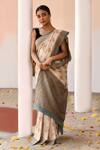 Shop_Naaritva India_Ivory Crepe, Chiffon, Silk Zari Handwoven Banarasi Saree With Running Blouse _Online_at_Aza_Fashions