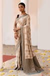 Buy_Naaritva India_Ivory Crepe, Chiffon, Silk Zari Handwoven Banarasi Saree With Running Blouse _at_Aza_Fashions