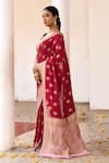 Buy_Naaritva India_Red Crepe, Chiffon, Silk Handwoven Work Banarasi Saree With Running Blouse _Online_at_Aza_Fashions