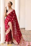 Shop_Naaritva India_Red Crepe, Chiffon, Silk Handwoven Work Banarasi Saree With Running Blouse _Online_at_Aza_Fashions