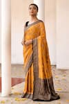Buy_Naaritva India_Yellow Crepe, Chiffon, Silk Handwoven Work Banarasi Saree With Running Blouse _at_Aza_Fashions