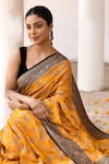 Buy_Naaritva India_Yellow Crepe, Chiffon, Silk Handwoven Work Banarasi Saree With Running Blouse 