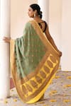 Shop_Naaritva India_Green Crepe, Chiffon, Silk Grass Handwoven Banarasi Saree With Running Blouse _at_Aza_Fashions
