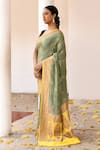 Buy_Naaritva India_Green Crepe, Chiffon, Silk Grass Handwoven Banarasi Saree With Running Blouse 