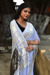 Buy_Naaritva India_Silver Crepe, Silk, Chiffon Handwoven Work Banarasi Saree With Running Blouse _Online_at_Aza_Fashions