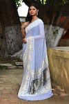 Shop_Naaritva India_Silver Crepe, Silk, Chiffon Handwoven Work Banarasi Saree With Running Blouse _Online_at_Aza_Fashions