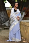 Naaritva India_Silver Crepe, Silk, Chiffon Handwoven Work Banarasi Saree With Running Blouse _at_Aza_Fashions