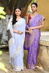 Naaritva India_Silver Crepe, Silk, Chiffon Handwoven Work Banarasi Saree With Running Blouse _Online